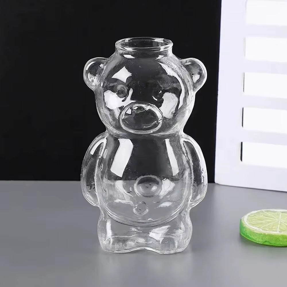 320ML Cartoon Bear Shaped Coffee Mug Cute Bear Mug Glass Cup with Straw Transparent Creative Milk Coffee Water Cups